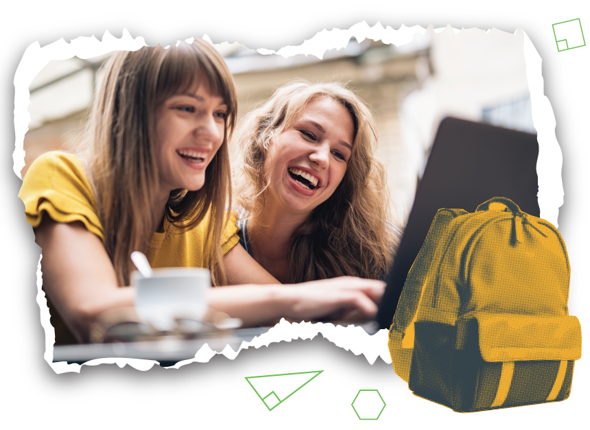 Two college girls working on a laptop